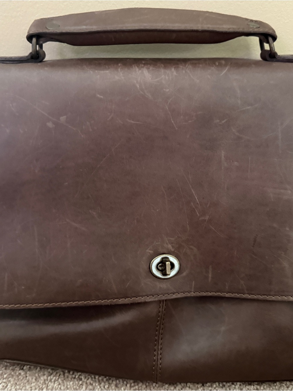 Leather Messenger Briefcase - Brown - Picture 3 of 5